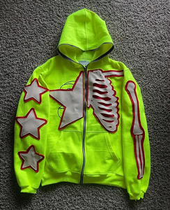 Sudaderas con capucha térmicas con cremallera completa para hombre personalizadas a la moda, ropa de calle de invierno con diseño estampado de esqueleto - Product Image 1