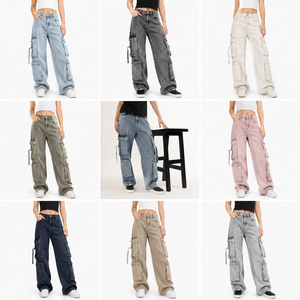 Vaqueros Cargo de Pierna Ancha para Mujer, Pantalones de Mezclilla Casuales Sueltos con Múltiples Bolsillos, Estilo Urbano, Venta al por Mayor, Vaqueros Cargo Vintage para Mujer - Product Image 3