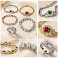 Ensemble de bijoux en pierres précieuses colorées, collection de bracelets et de bagues étincelantes, accessoire de mode élégant, cadeau