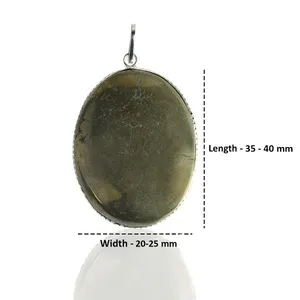 Collier pendentif ovale en pyrite naturelle avec chaîne en métal, bijoux en cristal attirant la richesse et l'argent - Product Image 4