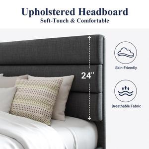 Base de <span class=keywords><strong>Cama</strong></span> Tapizada Resistente y Silenciosa, Estilo Minimalista, Lino Gris, Fácil de Montar, Embalaje Plano, Muebles para Dropshipping - Product Image 5
