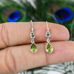 Super 925 Sterling Silver Plated Bohemian Style <b>Earrings</b> Fashionable Peridot Tiny Gemstone Natural Bezel Anniversary Supply - Product Image 2