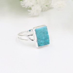Arizona Turquoise Ring Sterling Silver Natural Raw Gemstone Birthstone Ring <b>Handmade</b> <b>Jewelry</b> for Her - Product Image 3