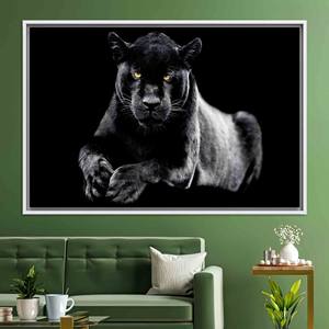 Tableau sur toile Panthère Noire : Décoration murale imprimée style ferme moderne, TOILE ENCADRÉE BLANCHE - Product Image 1