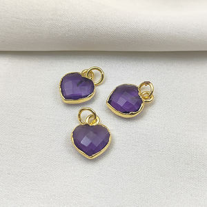 Wholesale 10mm <b>Amethyst</b> Heart Shaped Charm <b>Pendant</b> Electroplated Sterling Silver Trendy Unisex Jewelry Bulk Supplier DIY Jewelry - Product Image 1