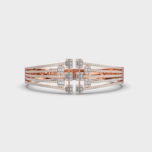 IGI Certified Multi-Row Baguette / Princess & Round Diamond Designer <b>Bracelet</b> in 18K White / Rose & Yellow Gold - Product Image 6