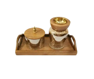 Decoración navideña Diseño vintage Quemador de madera y metal Bakhoor Quemador de color marrón y dorado de buena calidad con bandeja decorativa - Product Image 1