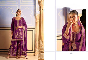 Premium Chinon Silk Palazzo <b>Suit</b> With Embroidered & Mirror Work Perfect <b>For</b> Adult Pakistani Clothing - Product Image 5