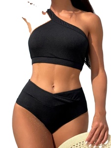 Vigocasey ชุดว่ายน้ำเซ็กซี่2025สีพื้นชุดบิกินี่ดันทรงเปิดไหล่ข้างเดียวชุดว่ายน้ำเปิดหลังเอวสูงชุดว่ายน้ำชายหาดฤดูร้อน - Product Image 4