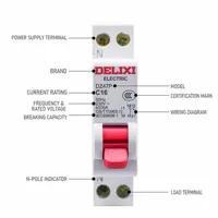 Disjoncteur miniature DELIXI DE47P 1P+N en cuivre, capacité de coupure 6kA pour usage domestique et industriel