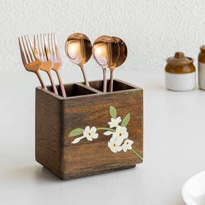 Support à couverts en bois de manguier personnalisable, écologique, durable, design peint à la main, utilisation quotidienne pratique, repose-cuillère de cuisine, lave-vaisselle - Product Image 6