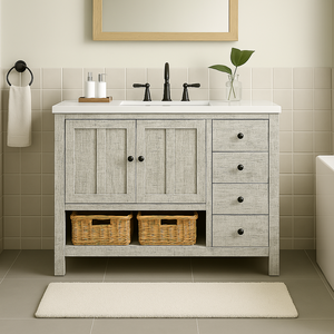 Vanité grise de 48 pouces 228 pour salle de bain produit meubles KD naturels, finition à base d'eau non toxique, construction solide - Product Image 1