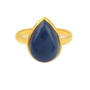 สินค้ามาใหม่หินโอปอลสีฟ้าธรรมชาติขัดเงาเรียบ10X14มม. สีเงินทึบฝาชุบทองไมครอนรูปหยดน้ำตาแหวนคุณแม่ - Product Image 5