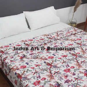 Indian Hand Block Printed Cotton Patchwork Vintage Cotton Kantha Bedcover Floral Kantha Bedcover - Product Image 5