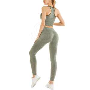 Nouvel ensemble de leggings et soutien-gorge de yoga pour femmes, taille plus, couleur unie, logo frontal, séchage rapide, respirant, haute qualité, vente en gros - Product Image 6