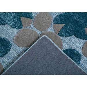 Alfombra de Lana y Viscosa Azul con Diseño Geométrico, Hecha a Mano en Jaipur, para Sala de Estar, Modelo Top-121 - Product Image 3