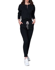 <b>Womens</b> <b>Black</b> Medical Scrub Suit Long Sleeve Top with Drawstring <b>Pants</b> Comfortable Nurse Uniform for Hospital BY BS 2026 - Product Image 4