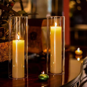 Porte-bougie en verre transparent à cheminée haute et personnalisée de 2,5 po de largeur x 14 po de hauteur avec deux côtés ouverts et un cache-tube pare-vent - Product Image 1