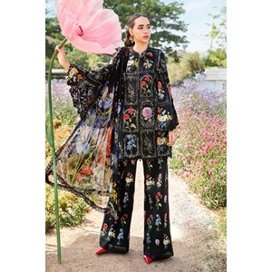 Conjunto de traje Maria.B para mujer de 3 piezas: camisa de lino bordada y estampada con dupatta de gasa y pantalón estampado - BIC-2521 - Product Image 1