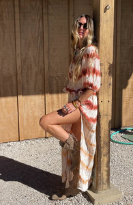 Vacaciones de verano New Look Sostenible Tie-Dye Impreso Sin espalda Vestido largo Maxi Hasta el suelo Botón Decoración Natural Lavable - Product Image 5