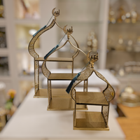 Neu Eingetroffen Kleine Tragbare Handgefertigte Langlebige Tischdekoration Minar-Form Wiederverwendbare Metall-Moschee-Design Eid Ramadan Dekoration