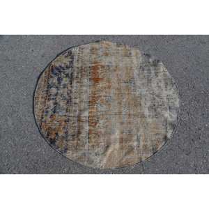 Alfombra de lana turca azul Beige de 3,4 pies, clásica, área grande, Patchwork, rectángulo, pasillo, patrones abstractos, látex para durabilidad - Product Image 1