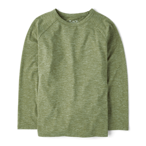 Quick Dry Active <b>Top</b> for Boys Truly Olive Buttery-Soft Lightweight Stretchy Feel Crew Neck <b>Long</b> Raglan Sleeves - Product Image 2