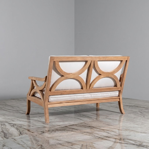 Canapé de jardin en teck d'extérieur 2 places, banc de terrasse en bois massif avec coussins blancs, résistant aux intempéries, style côtier - Product Image 3