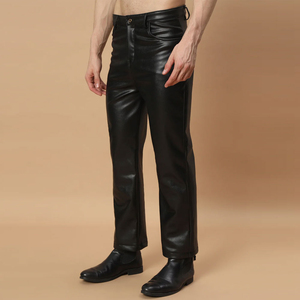 Top Qualité Nouveau Empilé Hommes Téléphone Poches Cargo Pantalon En Cuir Rouge Couleur Style Véritable Peau De Vache Plus La Taille Jeans Décontractés - Product Image 4