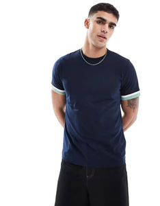 Venta al por mayor 100% algodón cuello redondo Ringer camiseta para hombres peso pesado impreso verano Camisetas con mangas largas de bloqueo transpirable - Product Image 5