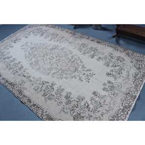 Alfombra Vintage Grande de 5.4x9.1 pies, Alfombra Turca Blanca con Diseño de Patchwork - Product Image 4
