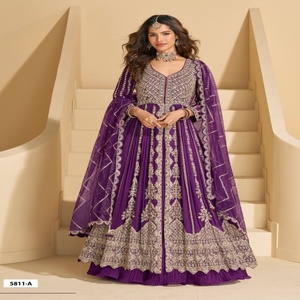 Nouvelle tendance élégante de la mode vestimentaire, Salwar Suit pour femme en véritable chinon lourd avec broderie à motifs, Fabricant de mode à vendre - Product Image 1