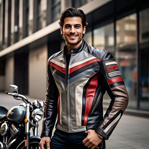 Multi Panel Motorbike Racing Jacket Homme Custom Fashion Designer Classic Biker Jacket Motorcycle Pu Faux Leather Jackets - Product Image 4