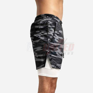 Pantalones cortos informales de gimnasio y para correr para hombre, material no tejido transpirable y de secado rápido con patrón sólido, pantalones cortos deportivos con cintura elástica - Product Image 3