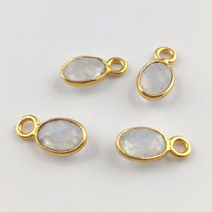 จี้ฝาอัญมณี 6x4 มม.รูปไข่ Briolette อัญมณี 18K ทอง Vermeil 925 จี้ฝาเงินสเตอร์ลิง Charm Charm - Product Image 2