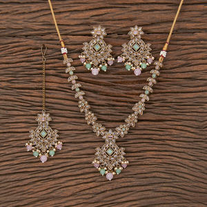 Nouvelle mode populaire Mehndi plaqué Antique inverse Ad Stone collier ensemble 217224 avec perles - Product Image 3