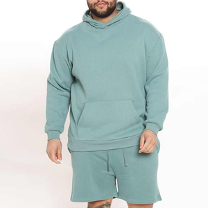 Couleur unie hommes hiver contraste couleur 2 pièces vêtements costume mode à manches longues à capuche Shorts 2 pièces français éponge ensemble - Product Image 1