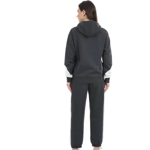 Conjunto Deportivo Negro con Capucha para Mujer, Diseño Sólido de Manga Larga, Sudadera con Cierre de Cordón y Pantalones con Bolsillos Laterales - Product Image 2