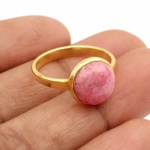 Anillo de boda unisex de plata de ley con bisel de rodocrosita natural de 10 mm, oro de 18k y rodio, joyería delicada para fiestas - Product Image 4