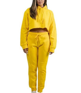 Vente chaude Ensemble de survêtement décontracté pour femmes, écologique, avec logo personnalisé, ensemble 2 pièces, haut court à capuche, jogging, vente en gros - Product Image 1