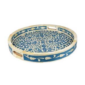 "Plateau en bois incrusté d'os blanc avec base en résine et MDF, vaisselle de luxe pour la cuisine et la décoration intérieure élégante" - Product Image 3