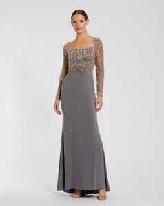 Elegante Vestido de Noche Largo con Lentejuelas y Cuentas, Escote en V, Silueta de Trompeta/Sirena, Estampado Floral - Product Image 5