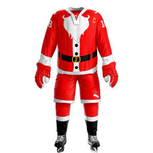 Ensemble d'uniformes de hockey sur glace festif personnalisé, design Père Noël, thème de Noël, renne, numéro de joueur personnalisé 18, équipement sportif - Product Image 6