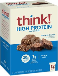 think! <b>Protein</b> Bars, High <b>Protein</b> Snacks, Gluten Free, Whey <b>Protein</b> <b>Isolate</b>, Brownie Crunch 2.1 Oz (12 Count) - Product Image 3