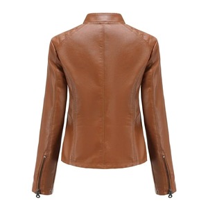 Chaqueta de cuero PU de motociclista clásico para mujer, abrigo básico ajustado con cremallera de piel sintética, ropa de abrigo de lona teñida lisa con relleno de algodón - Product Image 2