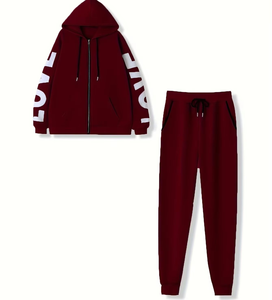 Conjunto Deportivo Casual de Dos Piezas para Mujer, Sobre la Rodilla, Corto, Sólido, con Capucha, para Correr - Product Image 1