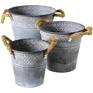 Rústico Vintage Art Designer Antique Fancy Look Macetas y macetas de metal de calidad premium con asas de cuerda al precio más bajo - Product Image 1