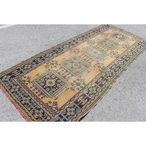 Tapis turc vintage, tapis de 4,3 x 10,5 pieds, tapis abstrait orange et vert - Product Image 2