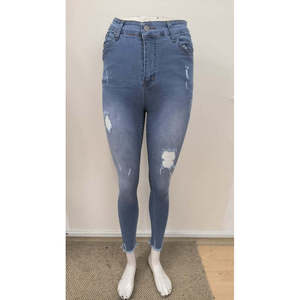 Jeans ajustados de cintura alta con diseño rasgado para mujer, 31060 - Azul - Product Image 4
