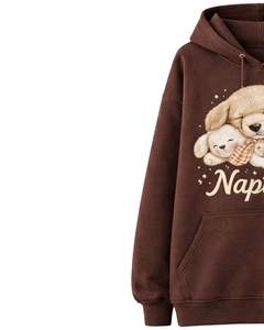 Sweat-shirt à capuche en polaire surdimensionné pour femme, motif mignon de chiot brun, imprimé de dessin animé, confortable, décontracté pour l'hiver - Product Image 2